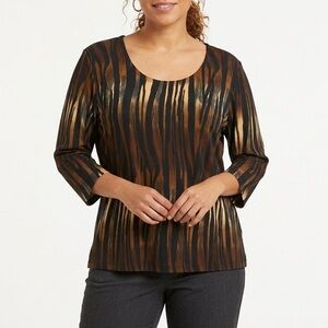 Apostrophe Woman 1X Animal Print Dolman Sleeve Blouse Black Brown Plus Size